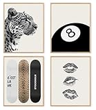 ART MURALE DE CHAMBRE PRÉPPY : Cette toile murale noire amusante présente un design léopard, des éléments de style décoratif de salle chanceux avec une boule à 8, des éléments de mode. Parfait pour ajouter une touche élégante à la décoration de votre chambre, salon ou bureau, ou même à celle de votre dortoir