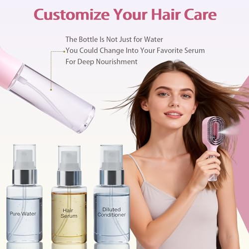 WWMovaRift Hair Brush with Water Spray Mister - 2-in-1 Detangling Brush with Built-in Fine Mist, Portable Wet & Dry Styling Tool for Smooth, Frizz-Free Hair - Quick Refresh for Women & Girls On-The-Go(1pcs pink)