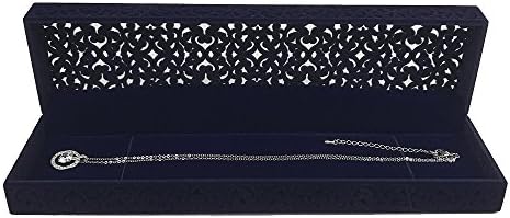DesignSter Hollow Sapphire Blue Velvet Necklace Box - Long Chain Necklace Storage Case Jewelry Packaging Gift Box