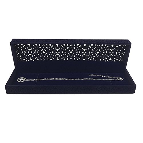 DesignSter Hollow Sapphire Blue Velvet Necklace Box - Long Chain Necklace Storage Case Jewelry Packaging Gift Box