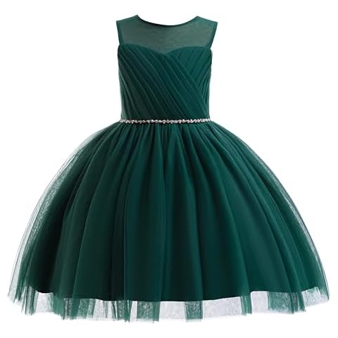 Glamulice Emerald Green Dress for Little Girls Party Wedding Bridesmaid Dresses Tutu Vintage Rhinestone Tulle Kids Holiday Formal Dance Gown Flower Girl Pageant Birthday Photo Shoot Prom Gowns 4 Cover