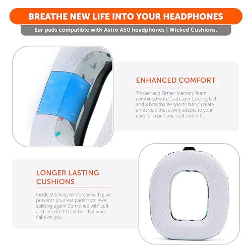 WC Mod Kit A50 - Cooling Gel Earpads + Headband Replacement for Astro A50 Gen 4, Gen 5 & A50X by Wicked Cushions | Enhanced Comfort, Cooling & Durability | 90's White by WC - Image 4