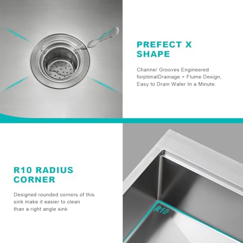 23-Inch Drop in Workstation Kitchen Sink - TSIBOMU 18 Gauge Stainless Steel Single Faucet Hole Single Bowl Topmount Handmade Kitchen Sink, Brushed by TSIBOMU - Image 7