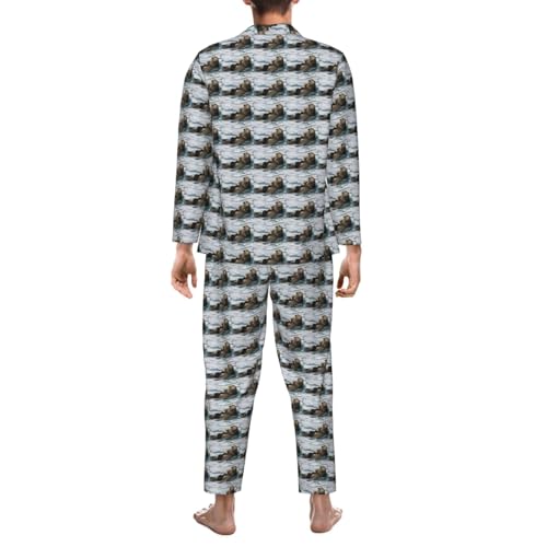 Pijama de manga larga para hombre con estampado de océano ropa de dormir cómoda 6