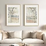 Framed Neutral Abstract Landscape Wall Art for Bedroom, Set of 2 Tree Canvas Large Artwork for Living Room Walls, Modern Nature Scenic Paintings Prints for Office Hallway Home Wall Decor, 20x30 Inch