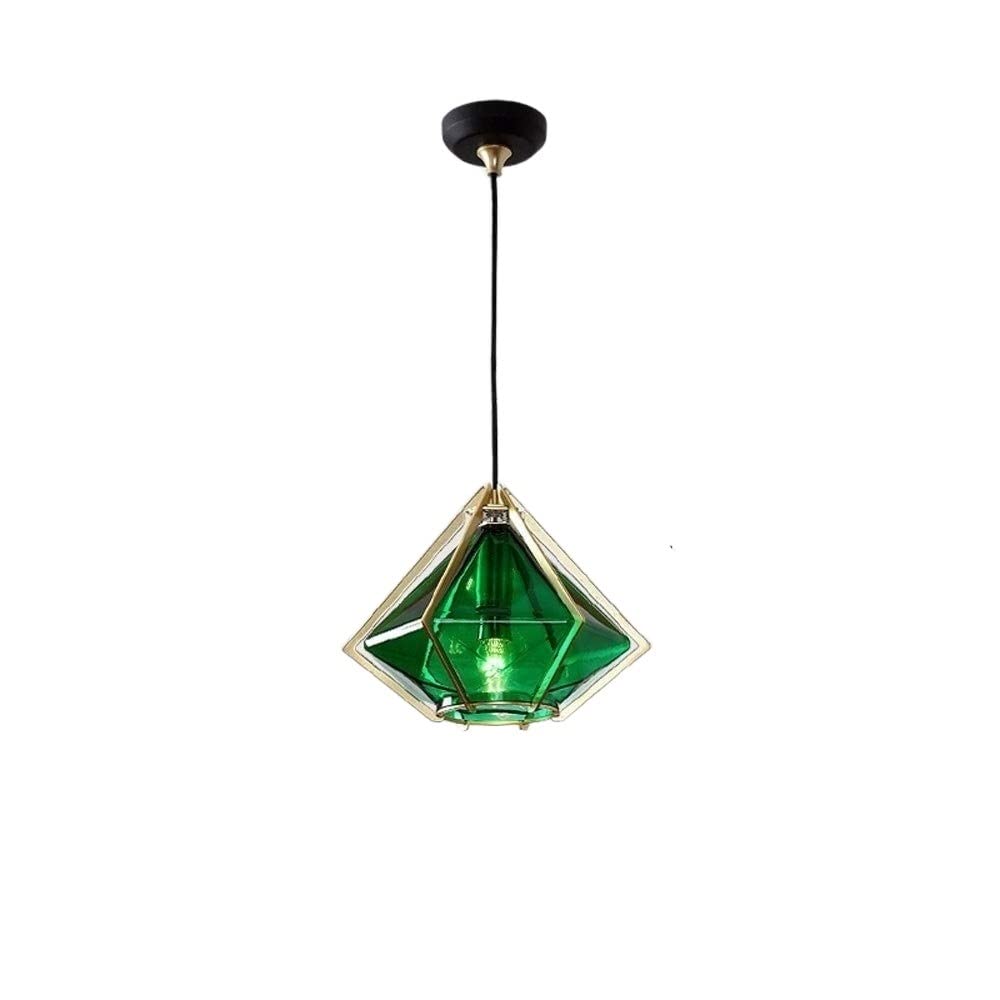 Lustre industrie du fer émeraude avec abat-jour en verre plaqué d'exception