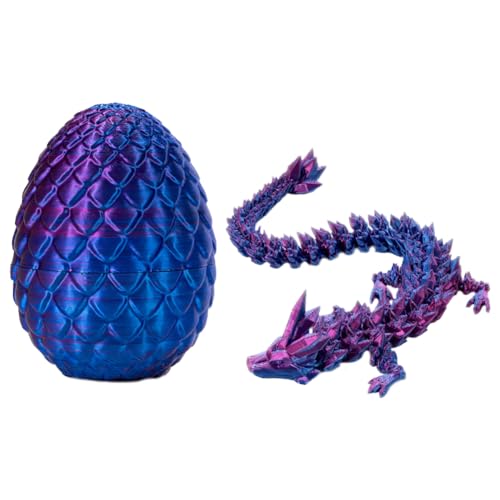 Kexpery 3D-Gedruckter beweglicher Drache, 8,7 Zoll großer beweglicher Drache mit einem Ei, Kristalldrache, Sammelfiguren, Chef-Schreibtischspielzeug (Laserviolett)