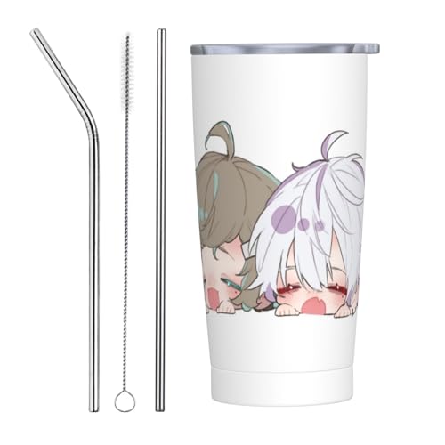 にじさんじ 叶 葛葉 アニメ ストロー&ストローブラシ付き マグカップ コーヒーカップ 600ML コンビニカップ タンブラー ステンレス製 保冷 保温 車用 蓋付き 持ち運び 水筒 大容量 直飲み 人気 プレゼント Straw Three-piece S