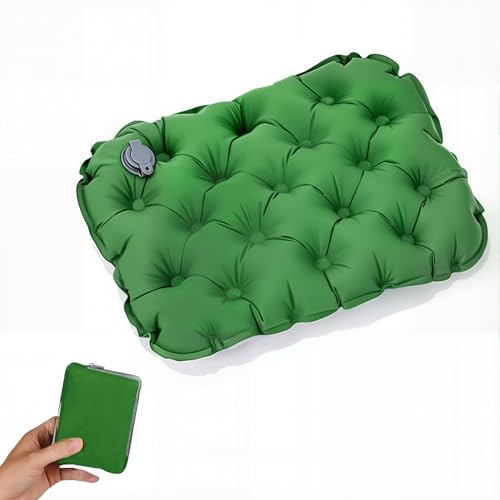 Inflatable Travel Cushion with Carry Bag | Waterproof Air Cushion with Ultralight and Portable, Foldable Travel Seat Pad for Beach, Hiking, Fishing, Boating, Home and Office (Green)