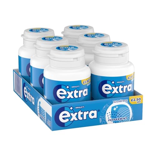 Wrigleys Extra Chewing Gum Peppermint Flavour 6 Bottles of 46 Pieces Extra Blue Price Marked Sugar Free Chewing Gum Bulk Pack with Xylitol 276 pieces