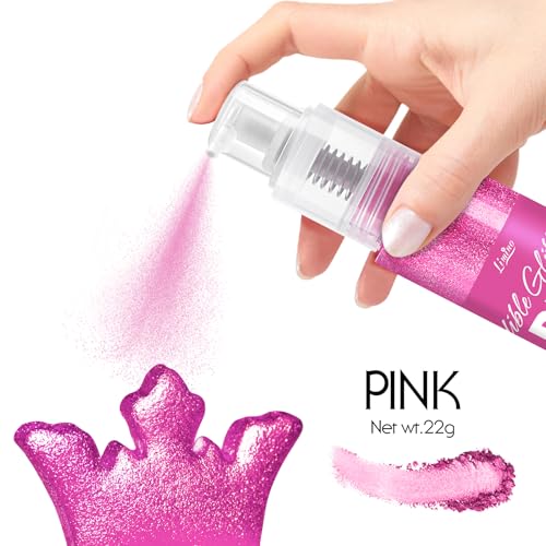 Essbarer Glitzer Spray - 22g Lebensmittel Glitzer Essbares Glitzerpulver für Getränke, Kuchen Dekoration, Macarons - Lebensmittelfarbe Glitzer Pulver Edible Glitter für Cocktail, Cupcakes (Pink)