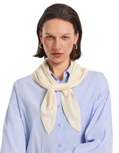PULI Women Knit Neck Scarf Lightweight Triangle Scarf Cottagecore Scarves Vintage Headscarf Versatile Fashion Accessories Ivory White