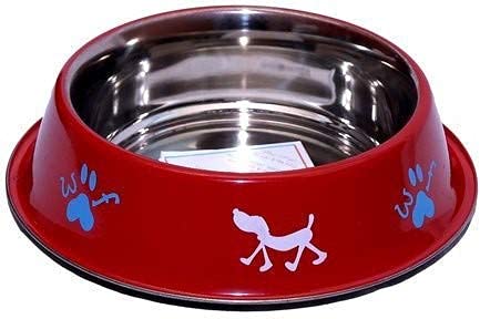 SS PET Zone Stainless Steel Pet Bowl (900 ml Red) Diameter 25cm (Pack of ONE) Round Stainless Steel Pet Bowl for Dog