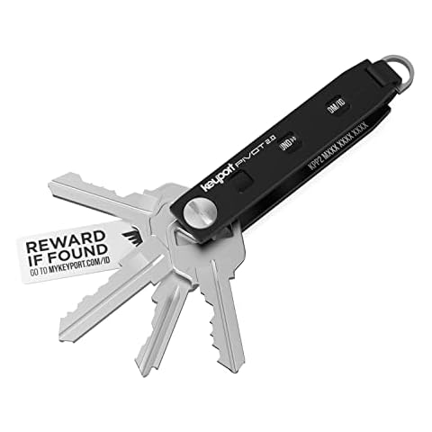 Keyport Pivot 2.0 - Premium Key Organizer Keychain w/Key Ring for Auto Fob + Lost & Found | Smart Key Chain for Men | Modern Car Key Holder + EDC Tools | Compact Minimalist Key Case | Aluminum (Black) Cover
