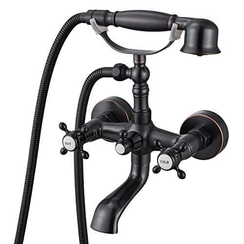 Flash Deals - 70% OFF Aolemi Bathtub Faucet with Hand Shower Oil Rubbed Bronze Wall Mount Tub Spout Double Cross Handle Mixer Tap Victoria Vintage Telephone Shape Shower Set