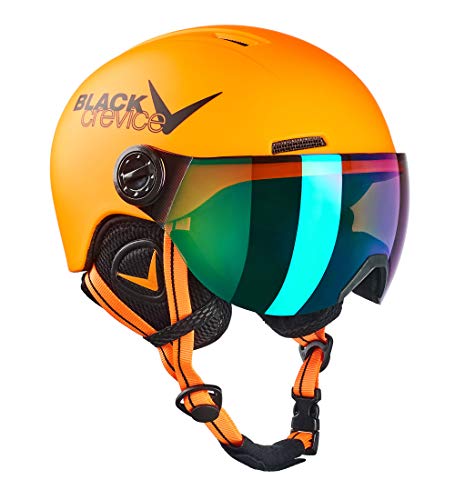 BLACK CREVICE Casco de esquí para niños Leogang I Casco esquí con viseraestilo piloto I Casco Snowboard para niños y niñas I Casco esquí Transpirable I Tamaño (48-52, Neón Naranja)