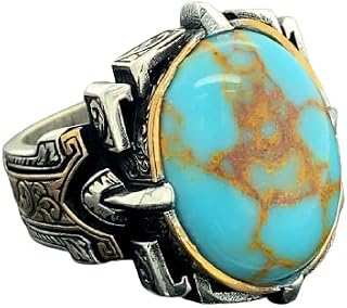 Men Handmade Ring, Turquoise Stone, Turquoise Oval Gemstone Ring, Handcrafted Ottoman Men Ring, Turkish handmade, Gift for Him
