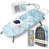 Homellence Petite Table A Repasser Pliable Compacte - Table Repassage Portable Voyage - Mini Planche A Repasser Pliable - 2 Housses Premium Incluses - Solution Gain de Place Maximale (Bleu)