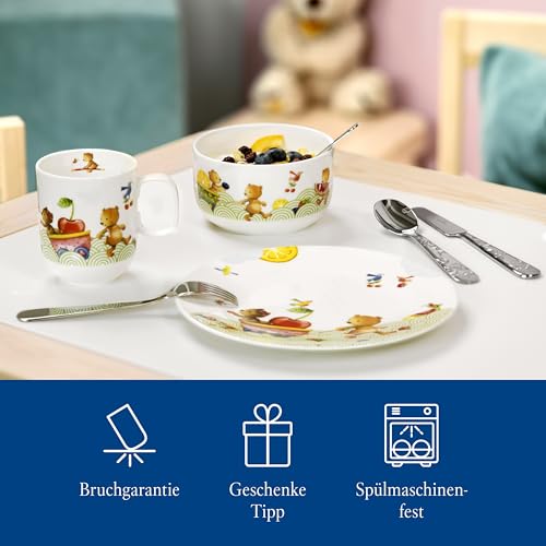 Foto von Villeroy & Boch - Hungry As A Bear Set Mit Kinderbesteck Und Kindergeschirr 7 Teilig, Spülmaschinenfest, Mikrowellensicher, Kinderteller, Kindertasse, Besteckset Kinder, Premium Porzellan/Edelstahl