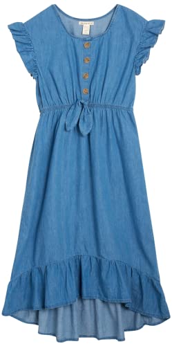 One Step Up Girls' Dress - Lightweight Challis Button Front Denim Sundress (7-12), Size 14/16, Medium Wash Denim #TOP5