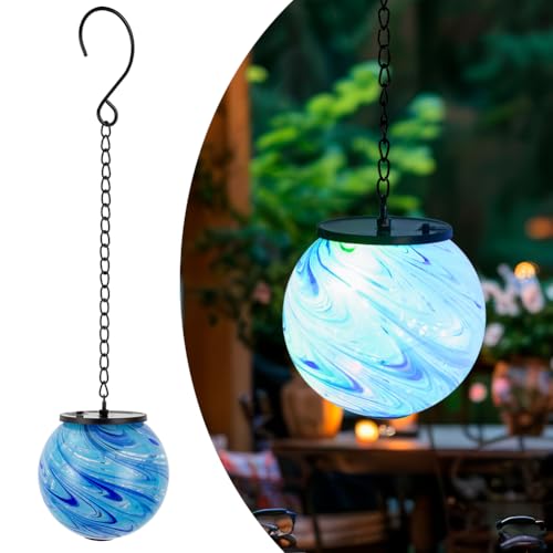 Lanterne solaire en verre bleu le cadeau idéal pour décorer un jardin ou une cour