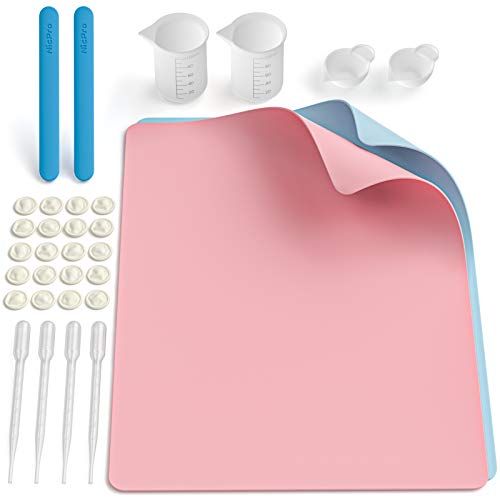 Large Silicone Resin Mat Kit, Including 2PCS 15.7â€ x 11.7â€ Crafting Mat Set, 100 ml Silicone Measuring Cups, Silicone Popsicle Sticks, Pipettes for Epoxy Resin Mixing, Molds, Jewelry Making, Craft DIY