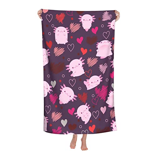 Absorbent Bath Towels Ajolote Kawaii con Corazón Toallas De Baño Repelente Arena Playa Accesorios...