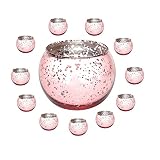 Phyther Speckled Mercury Glass Votive Tealight Candle Holders. 2 Inch Round Shiny Candleholders for