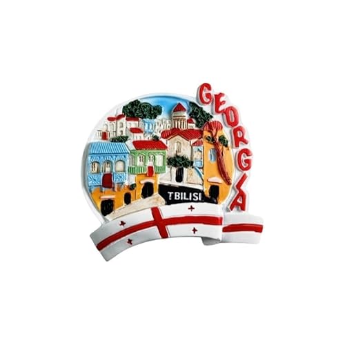 3D-Kühlschrankmagnet Georgien, Tiflis, Kunstharz, handgefertigt, mit Blick auf die Stadt Tiflis & georgische Flagge, buntes Souvenir für Kühlschrank, Küche, Büro, Dekoration, 6,8 x 6,6 cm