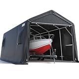 ADVANCE OUTDOOR 10X15 ft Garage Shelter Steel Metal Peak Roof Portable Storage Shed Carport for Motorcycle Boat, or Garden Tools with 2 Roll up Doors & Vents, Gray