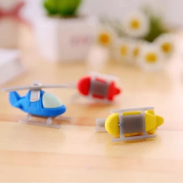 Image of AK Store (Pack of 4) 3D Cute Cartoon Shape Rubber Pencil Erasers, School Stationery for Kids, Boys Girls, Birthday Return Gifts (Helicopter)