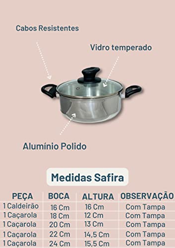 Jogo de Panelas 5 Peças Caldeirão Aluminio Polido