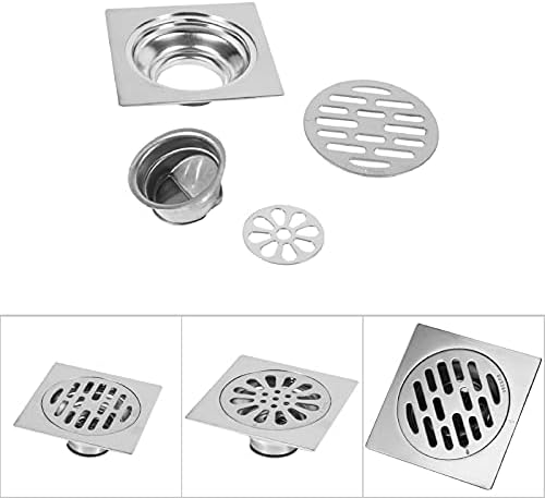 Square Floor Drain Stainless Steel Bathroom Tile Insert Floor Drainer Anti-odor Anti-clogging Bathroom Floor Drain with Removable Strainer Cover (Style 2)