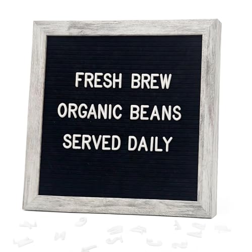 C CRYSTAL LEMON Buchstabentafel (Letter Board) 25 x 25 cm, schwarzer Filz, rustikaler Holzrahmen, 336 Zeichen (Buchstaben, Zahlen, Symbole & Emojis) für Vintage Deko & Menü