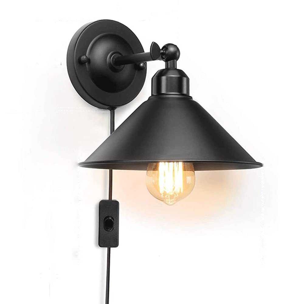 Accesorios para lámpara de pared negro industrial sin obras con enchufe para lectura