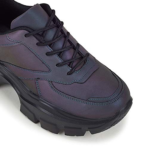 Niluber Women's Chunky Platform Sneakers Hologram Black White Silver Lace-Up Casual Fashion Walking Sport Rave Shoes4