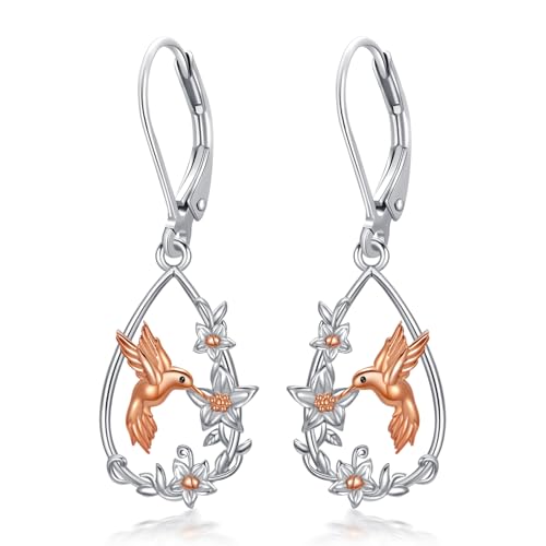ZPMMPZ Hummingbird Earrings 925 Sterling Silver Rose Gold Plated Hummingbird