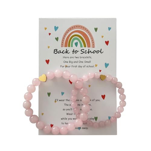 Back to School Bracelets Matching Heart Mommy and Me Wish Strings Bracelet Set First Day of School Gifts (Pink)