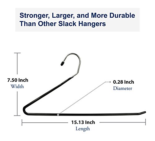 Tess Premium 12 Pack Slack Pant Hangers Trousers Jean Hangers, Heavy Duty, Anti-Rust Open Ended Pants, Easy Slide, Pants Organizers, Non-Slip Chrome And Black Friction #TOP2