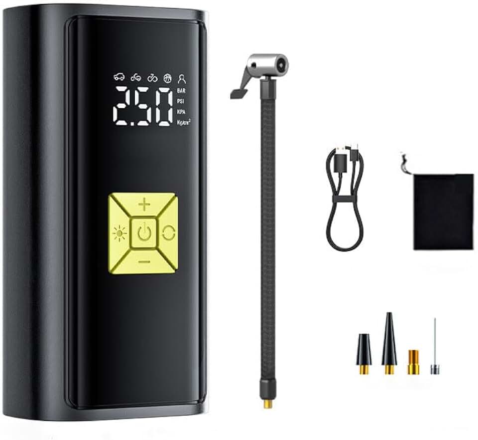 Tire Inflator Portable Air Compressor for Lucid Air Sapphire Gravity Gravity Touring, Cordless Air Pump with LED Light and Digital Pressure Gauge, Pumps for Car Tires, Bike, Balls,A Yellow
