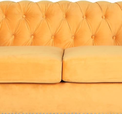 Image of A to Z Furniture Modern Classic Fabric & Valvet Tufted Chesterfield Sofa Living Room and Office (Yellow)