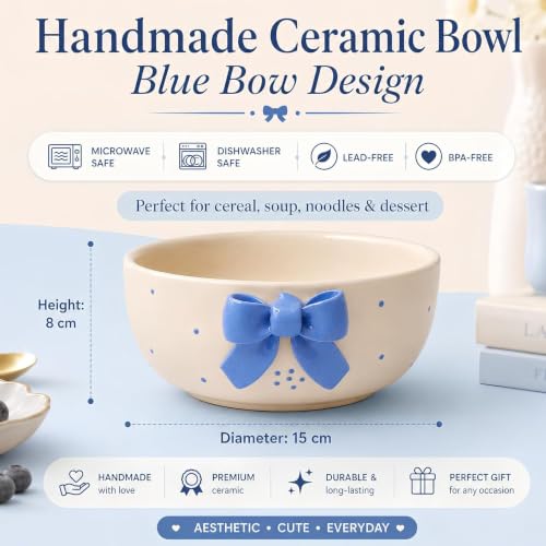 Image of Blue 3D Bow Bowl | Asthetic Bowls with Premium Quality | Perfect for Serving Dishes | Breakfast Bowl for Cereal, Soup, Noodles, Desserts,Snack, Soup | 450 Ml