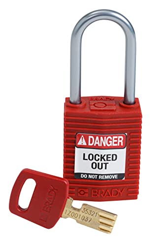 Image of Brady CPT-RED-38AL-KD SafeKey Padlock, Red, 3.0 in H x 1.25 in W x 0.75 in D