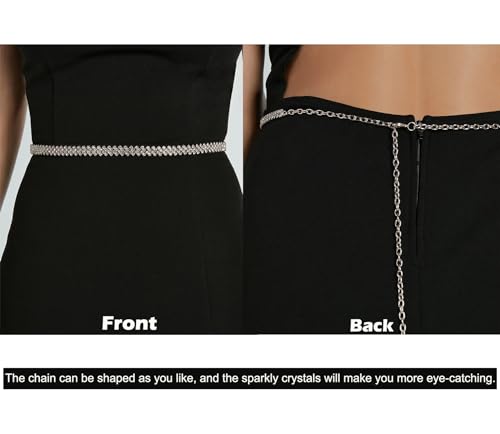 Women's Rhinestone-Chain-Belt Silver-Diamond-Waist-Belts Adjustable for Wedding-Bridal Dress 27-36''Waist3