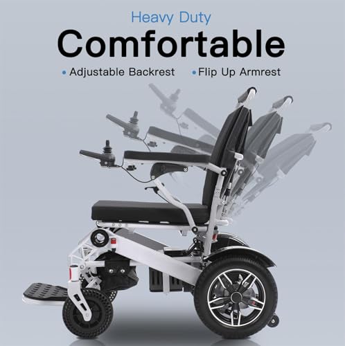 Lightweight Foldable Electric Wheelchair for Adults, 500W Dual Motor All Terrain Power Wheelchair, 15 Miles Range Mobility Chair for Indoor Outdoor