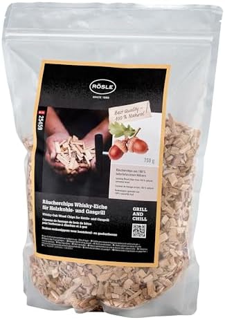 RÖSLE Räucherchips Whisky-Eiche, 750 g, für Räucherbox auf Smoker, Holzkohle- und Gasgrill...