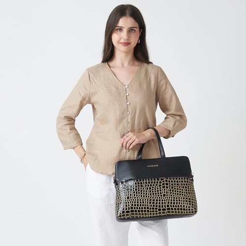Image of Caprese Lily Large Laptop Bag for Women with Adjustable & Detachable Strap | Croc-Embossed Faux Leather | Fits Up to 15.6-Inch Laptop | Handheld & Shoulder Bag | Multi-Compartments for Office & Travel