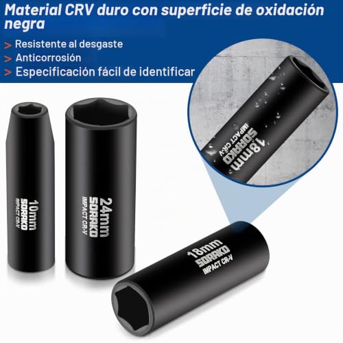 Miniatura 4 de Sorako Juego De Llaves De Vaso De Impacto Juego De Llaves De Vaso Profesionales De 1 2 De 16 Piezas Con Extensiones De Mango De Llave En L Para Herramientas De Reparación De Máquinas Grandes Y Más