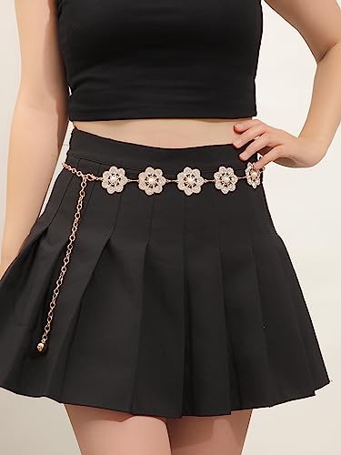 Floerns Women's Textured Geo Adjustable Metal Chain Belt For Jeans Dresses Gold Pearl One Size #TOP3