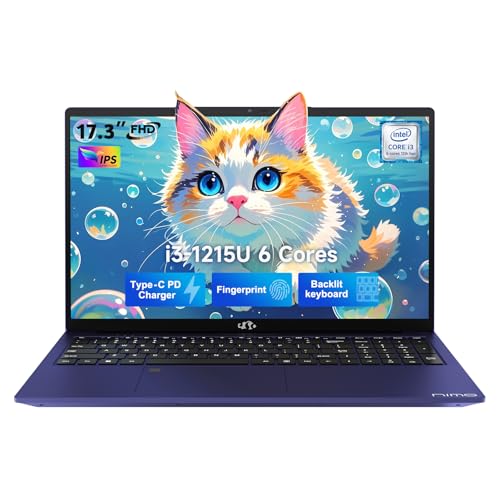 NIMO 17.3" IPS FHD-Laptop, Intel 6 Cores i3-1215U 16GB RAM 256GB SSD (Beat i5-1135G7, Up to 4.4GHz) Computer with 65W Type C Fingerprint Backlit Keyboard, for...